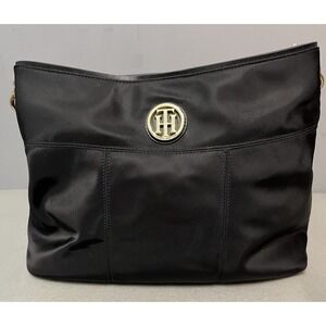 Tommy Hilfiger Black Medium Bag Handbag Purse Gold accents